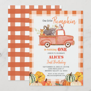 Invitación Cumpleaños de color de agua del camión rojo otoño