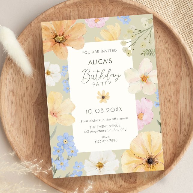 Invitación Cumpleaños de color pastel floral (Subido por el creador)