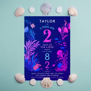 Invitación Cumpleaños de color rosa azul oceánico femenino