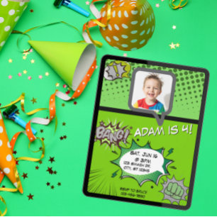 Invitación Cumpleaños de cómic verde