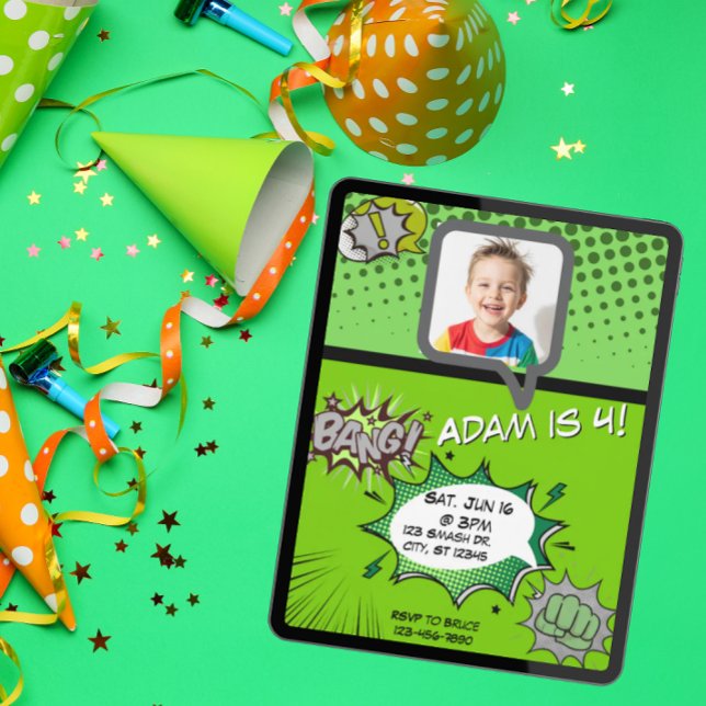 Invitación Cumpleaños de cómic verde (Subido por el creador)