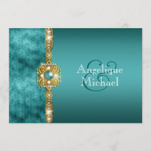 Invitación cumpleaños de compromiso del boda de oro azul