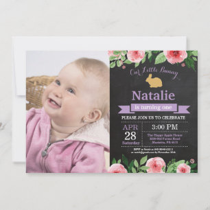 Invitación Cumpleaños de conejita niña Pascua huevo 1er prime
