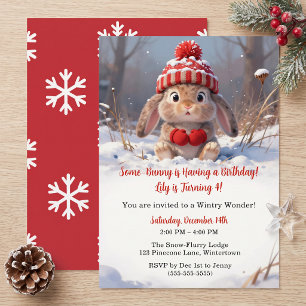 Invitación Cumpleaños de Conejitas Rojo Lindo de Invierno 4to