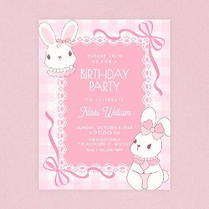 Invitación Cumpleaños de conejito con lazo rosa lindo