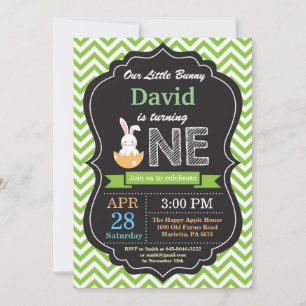 Invitación Cumpleaños de conejito huevo de Pascua 1er Primer 