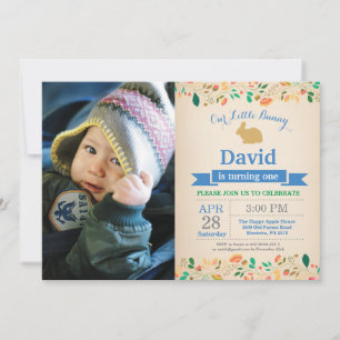 Invitación Cumpleaños de conejito, huevo de Pascua, primer cu