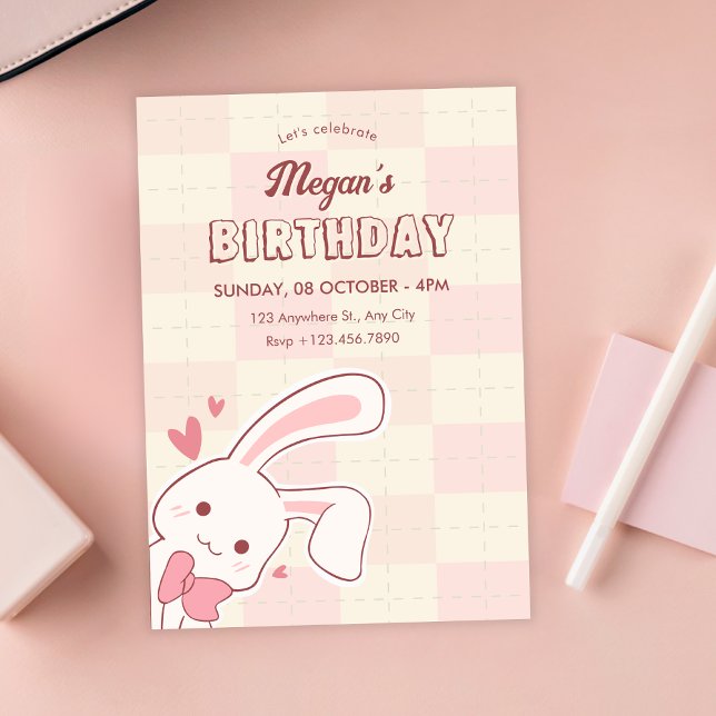 Invitación Cumpleaños de conejito lindo (Subido por el creador)