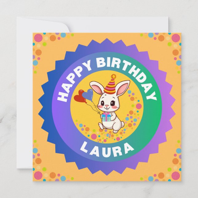 Invitación Cumpleaños de conejito lindo (Anverso)