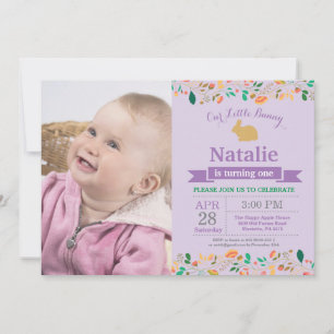 Invitación Cumpleaños de conejito niña huevo de Pascua 1er Pr