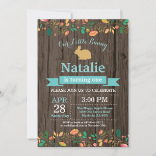 Invitación Cumpleaños de conejito niña huevo de Pascua 1er Pr