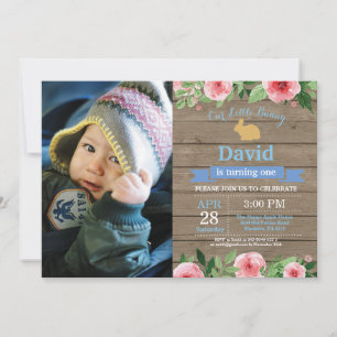 Invitación Cumpleaños de conejito niña huevo de Pascua 1er Pr