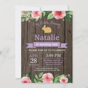 Invitación Cumpleaños de conejito niña huevo de Pascua 1er Pr