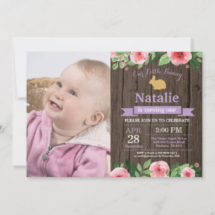 Invitación Cumpleaños de conejito niña huevo de Pascua 1er Pr