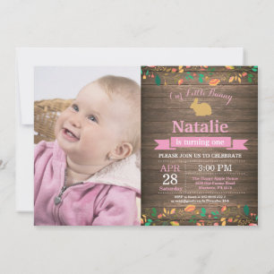 Invitación Cumpleaños de conejito niña huevo de Pascua 1er Pr
