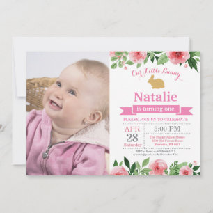 Invitación Cumpleaños de conejito niña huevo de Pascua 1er Pr