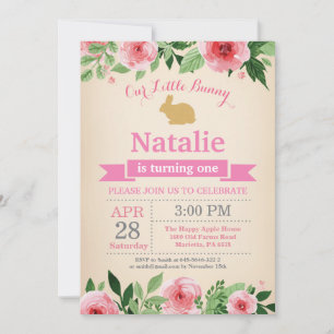 Invitación Cumpleaños de conejito niña huevo de Pascua 1er Pr