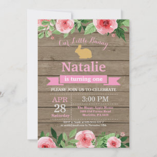 Invitación Cumpleaños de conejito niña huevo de Pascua 1er Pr