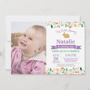 Invitación Cumpleaños de conejito niña huevo de Pascua 1er Pr