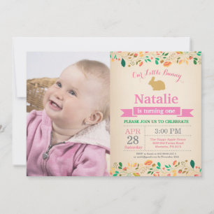 Invitación Cumpleaños de conejito niña huevo de Pascua 1er Pr