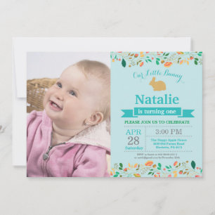 Invitación Cumpleaños de conejito niña huevo de Pascua 1er Pr