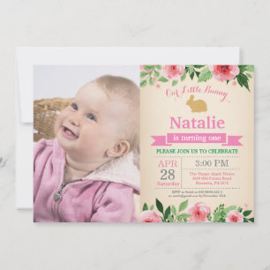Invitación Cumpleaños de conejito niña huevo de Pascua 1er Pr