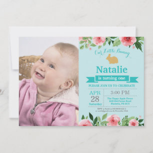 Invitación Cumpleaños de conejito niña huevo de Pascua 1er Pr