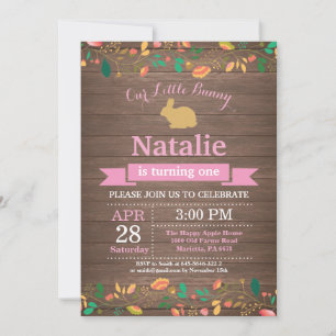 Invitación Cumpleaños de conejito niña huevo de Pascua 1er Pr