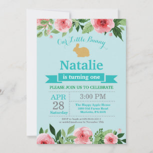 Invitación Cumpleaños de conejito, niña, huevo de Pascua, pri