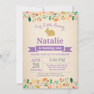 Invitación Cumpleaños de conejito niña Pascua Huevo 1er Prime
