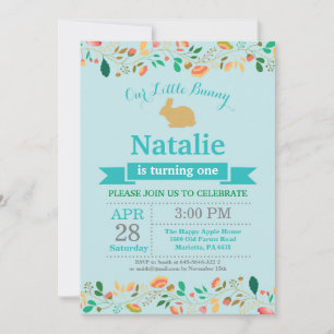 Invitación Cumpleaños de conejito niña Pascua Huevo 1er Prime