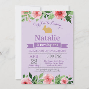 Invitación Cumpleaños de conejito niña Pascua Huevo 1er Prime