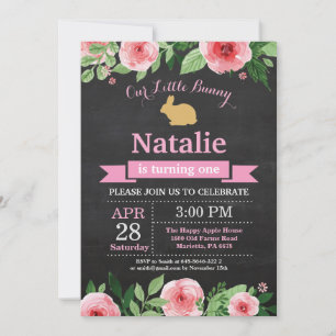 Invitación Cumpleaños de conejito niña Pascua Huevo 1er Prime