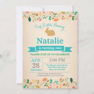 Invitación Cumpleaños de conejito niña Pascua Huevo 1er Prime