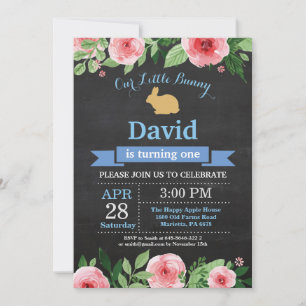 Invitación Cumpleaños de conejito niño huevo de Pascua 1er Pr