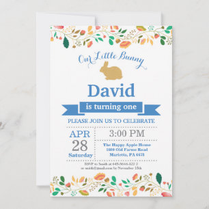 Invitación Cumpleaños de conejito, niño, huevo de Pascua, pri