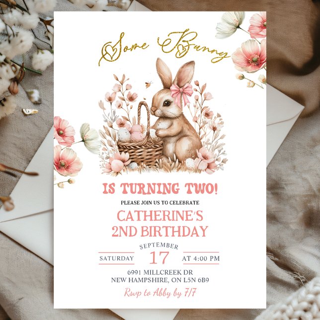 Invitación Cumpleaños de conejo de Pascua floral boho (Subido por el creador)