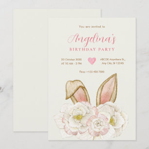 Invitación cumpleaños de conejo floral