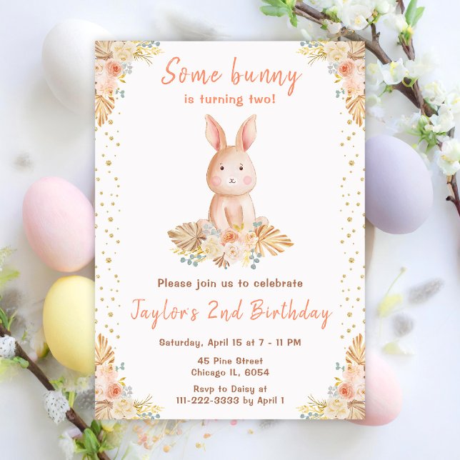 Invitación Cumpleaños de conejo floral Boho (Subido por el creador)