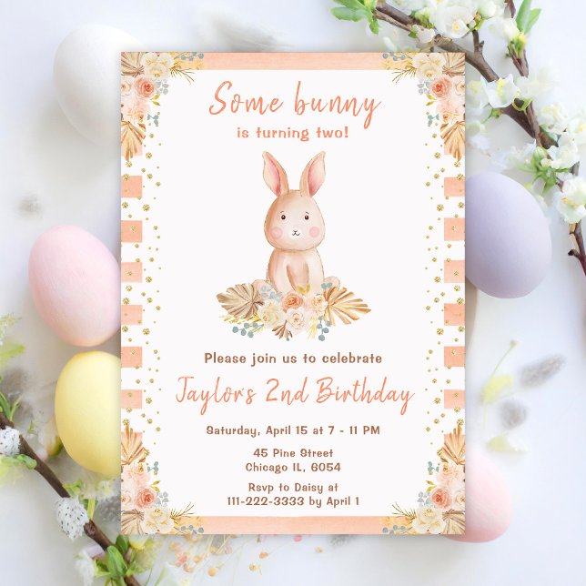 Invitación Cumpleaños de conejo floral boho (Subido por el creador)