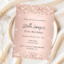 Invitación cumpleaños de confetti color rosa rosado y dorado 