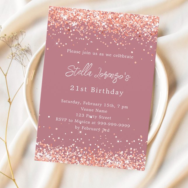 Invitación cumpleaños de confetti dorado Rosa (Subido por el creador)