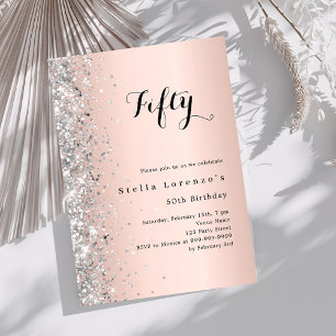 Invitación cumpleaños de confetti dorado Rosa