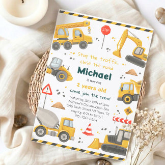 Invitación Cumpleaños de Construcción con Acuarela