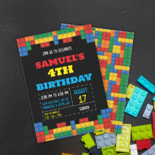 Invitación Cumpleaños de Construcción de Bloques de Construcc