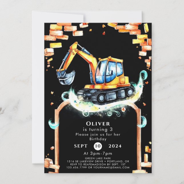 Invitación Cumpleaños de Construcción del Constructor Magico (Anverso)