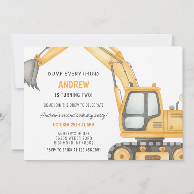 Invitación Cumpleaños de Construcción Moderna Simple Personal (Anverso)