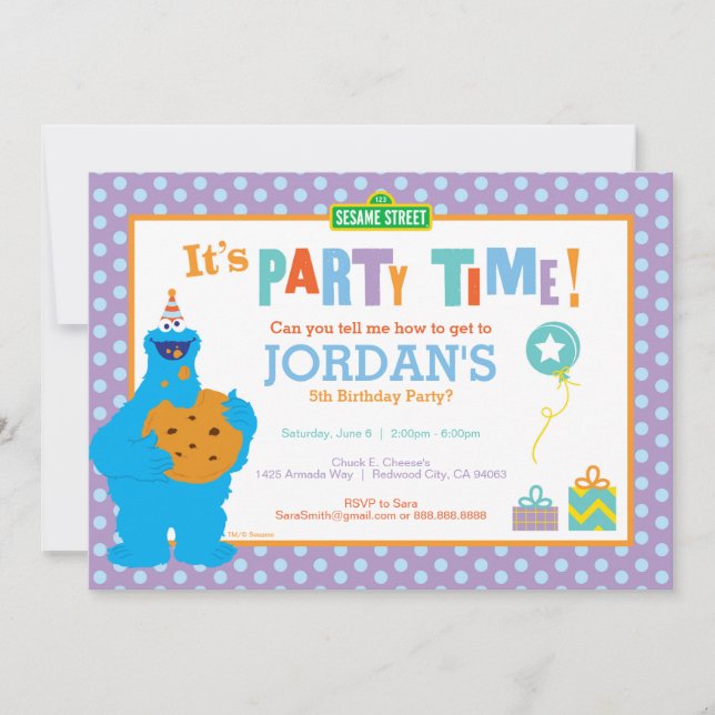 Invitación Cumpleaños de Cookie Monster (Anverso)