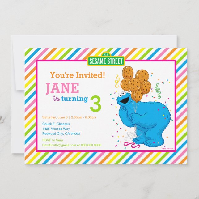 Invitación Cumpleaños de Cookie Monster a la Banda (Anverso)