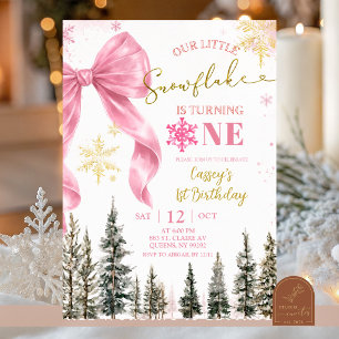 Invitación Cumpleaños de copo de nieve con lazo caprichoso ro